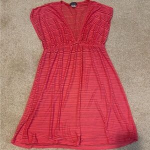 Coral pink Striped V-Neck Coverup